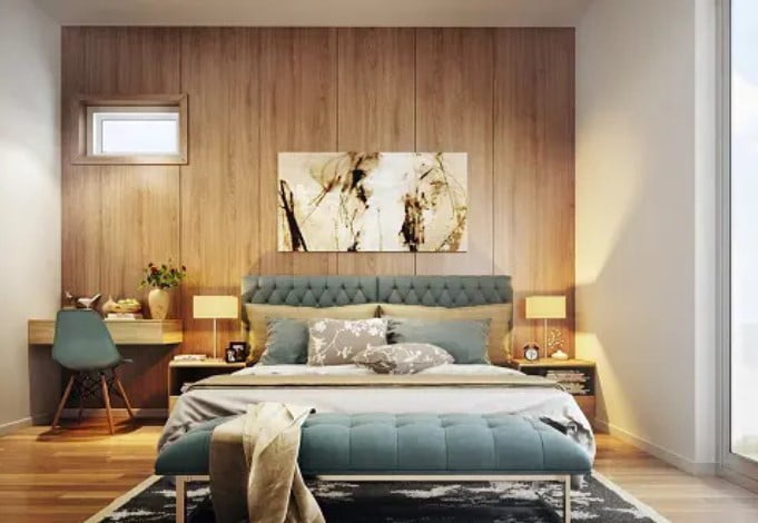 طرح دیوار اتاق خواب چند لایه چوبی