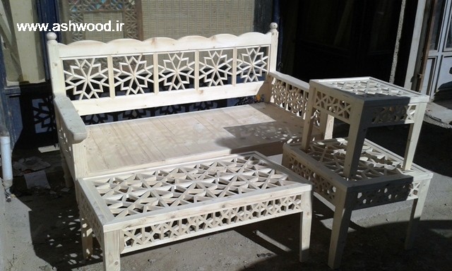 تخت سنتی چوبی ، خام و بدون رنگ ، مبلمان چوبی ایرانی