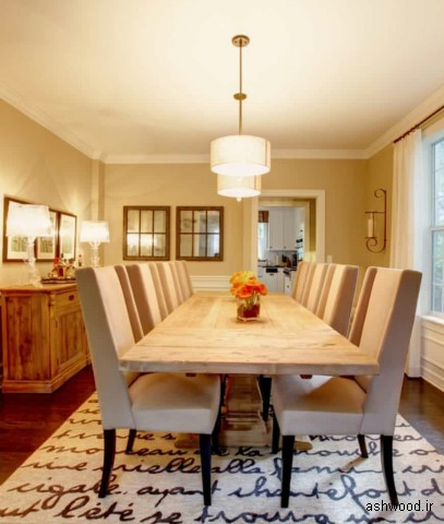 ایده های کاربردی برای فرش زیر میز ناهارخوری و مدل میز و دکوراسیون چوبی اتاق پذیرایی