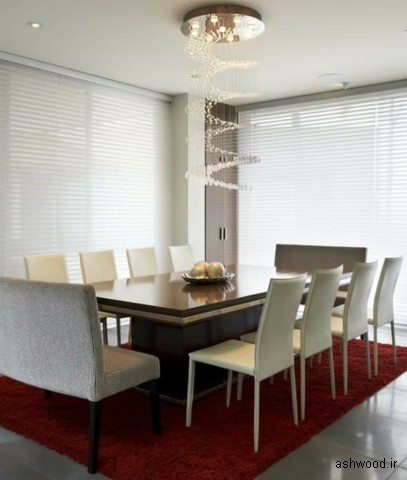 ایده های کاربردی برای فرش زیر میز ناهارخوری و مدل میز و دکوراسیون چوبی اتاق پذیرایی