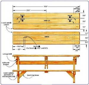 نقشه میز و نیمکت چوبی