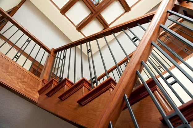 نرده چوبی پله مدرن ، صراحی پله هندریل و دست انداز پله