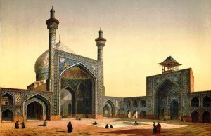 نقاشی از مسجدِشاه اصفهان در سال ۱۸۴۱ میلادی، اثر پاسکال کوست.
