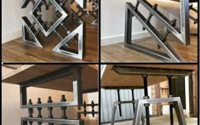 پایه خلاقانه فلزی برای میز ساخته شده از قوطی و پیچ و مهره