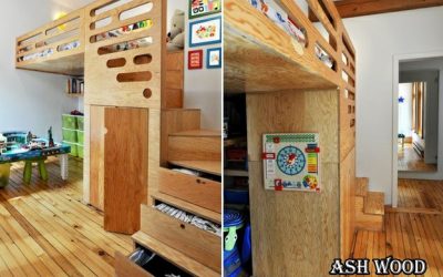 راه پله و طراحی تخت خواب چوبی با عملکردهای مختلف