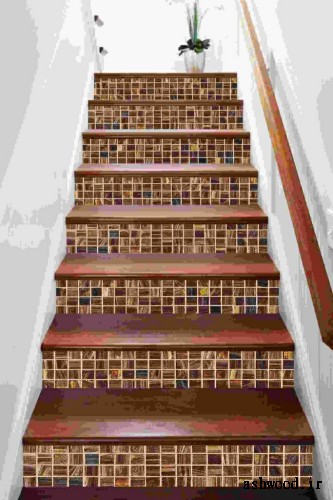 راه پله چوبی زیبا با سبک های کاشی معرق