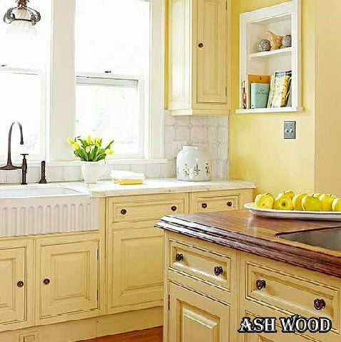 کابینت آشپزخانه چوبی رنگ زرد 