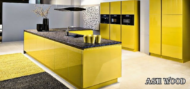 کابینت آشپزخانه چوبی رنگ زرد